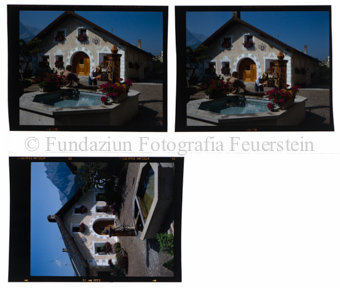 Aus der Serie: Scuol Sommer, Scuol engadiner Häuser / Erker / Fenster