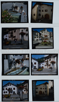 Aus der Serie: Scuol Sommer, Scuol engadiner Häuser / Erker / Fenster