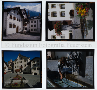 Aus der Serie: Scuol Sommer, Scuol engadiner Häuser / Erker / Fenster