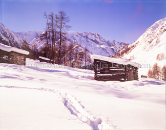 Samnaun, Wintermotiv, Winter vor Heuschober