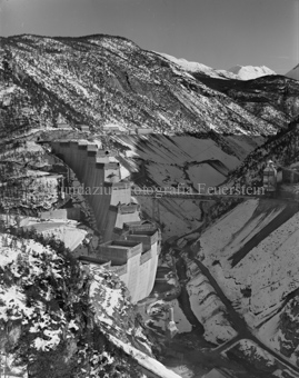 Punt dal Gall, Staumauer, Baustelle, Brücke, Berglandschaft, Schnee
