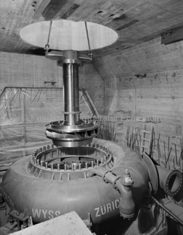 Pradella, Zentrale, Elektrizitätswerk, Wasserturbine, Installation, Kran