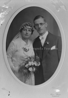 Porträt Mann und Frau, Hochzeitsfotografie (Onkel Gustav Huber und seine Braut)