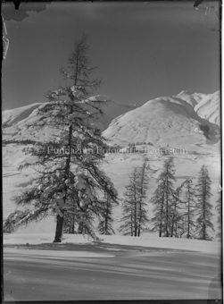 Winterlandschaft mit Blick auf Castell Zuoz