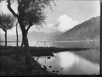 Barke und Bäume am Ufer des Lago Maggiore