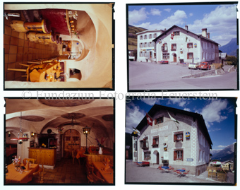 Aussenaufnahme Gebäude, Innenaufnahme Bar und Esszimmer