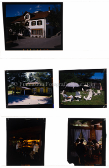 Aussenaufnahme Gebäude und Terrasse, Innenaufnahme Bar