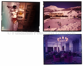 Aussenaufnahme Winter, Kutsche mit Pferde, Eisfeld, Innenaufnahme Lounge