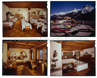Aussenaufnahme Terrasse, Innenaufnahme Esssaal, Aufenthaltsraum
