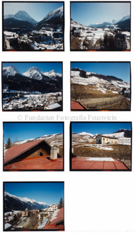 Aussenaufnahme Tal im Winter, Gebäude und Berge