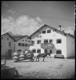 Haus Vonmoos mit Heufuhrwerk