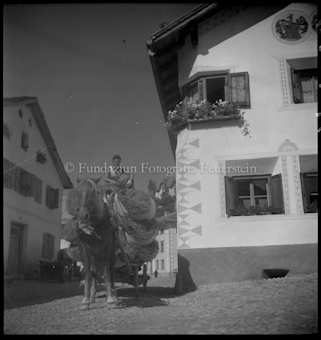Haus Vonmoos mit Heufuhrwerk