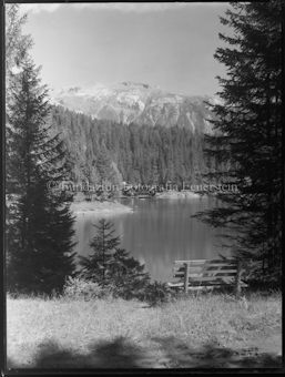 Flims mit Caumasee, Bank im Vordergrund