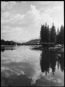 Lenzerheide Heidsee mit Tannen rechts