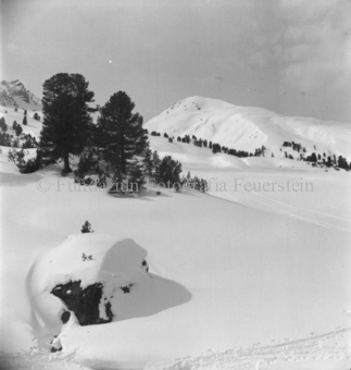 Verschneite Berglandschaft, Skispur