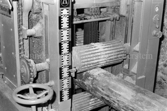 Baumstamm in Gattersäge im Sägewerk