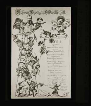 Menukarte der Generalversammlung von 1894 in Zürich