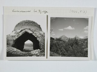 Persien, Djulfa: Gebäude u. Landschaft; Karteikarte: Karawanserei; Berge