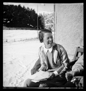 Schweiz, Engadin: Menschen; Margot Lind lachend