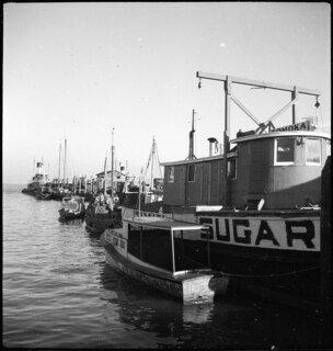 USA, Savannah/GA: Hafen; Schiffe im Hafen an einem Fluss