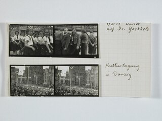 BDM [= Bund Deutscher Mädel] wartet | auf Dr. Goebbels | Kulturtagung | in Danzig | [handschriftlicher Eintrag auf Karteikarte]
