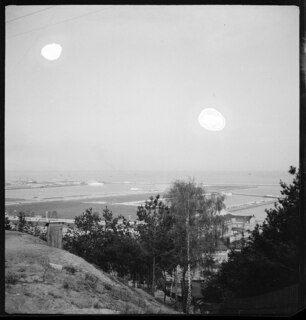 Ostpreussen, Danzig (Gdansk) oder Gdynia (Gdingen): Landschaft; Landschaft mit Gebäuden (hinter Bäumen)