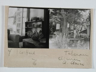 Iran, Teheran (Tehran): Gärten; Karteikarte: Innere eines Hauses / Ein Mann und eine Frau unter einem Baum in einem Garten