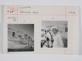 Afghanistan, Shabash (Sha Bash): Landschaft; Karteikarte: Häuser an einem Hang / Männer mit Turbanen