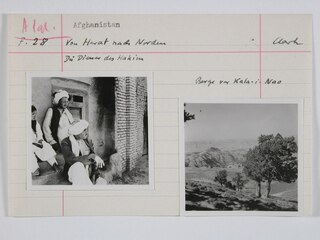 Afghanistan, Karokh / Kala-i-Nao (Qal`eh-ye Now): Menschen / Landschaft; Karteikarte: Zwei Männer mit Turbanen / Felsenlandschaft