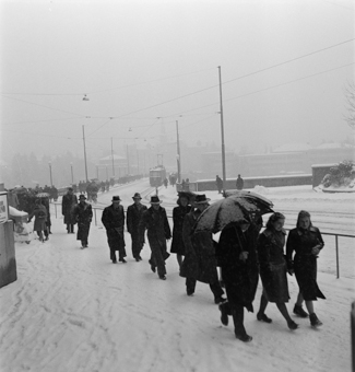 Schneefall auf der Kirchenfeldbrücke, Bern