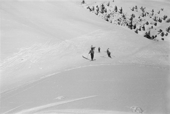 Gruppe von Skifahrern bei der Abfahrt