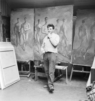 Johann Peter Flück in seinem Atelier in Schwanden
