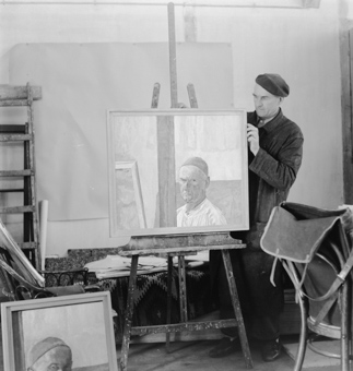 Der Maler Hans Berger mit Selbstporträt